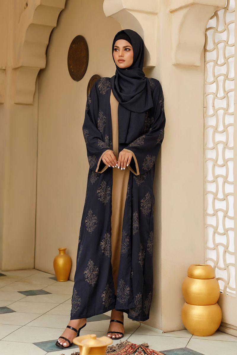 Hijabi - Deep indigo Abaya - Royal Blue & Caramel – Studio by TCS