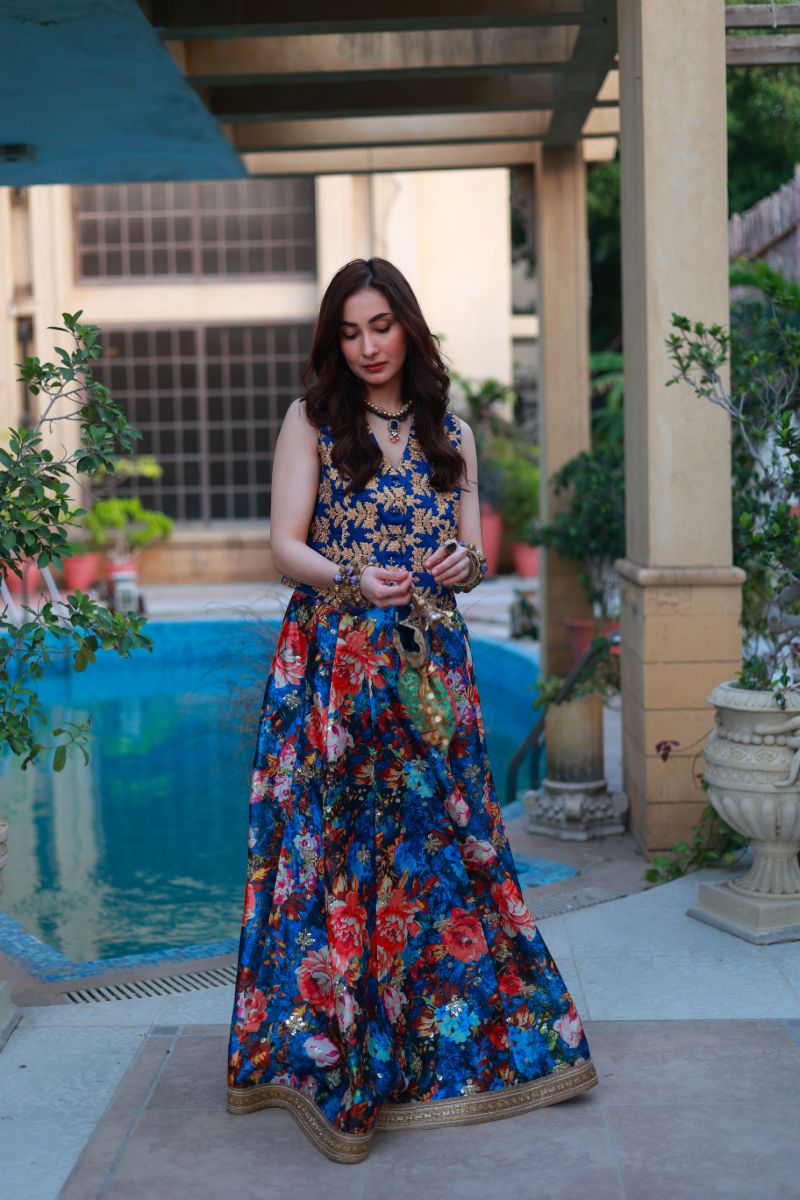 Huma Adnan - Urooj - Blue - Silk - 2 Piece