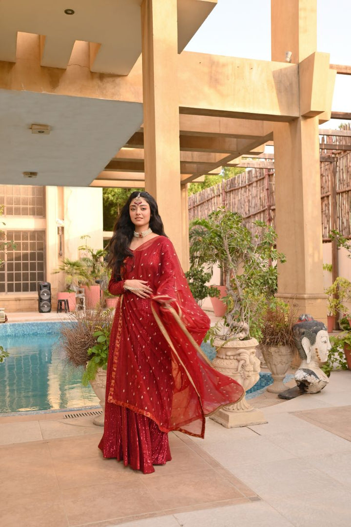 Huma Adnan - Zoya - Maroon - Net & Organza - 2 Piece