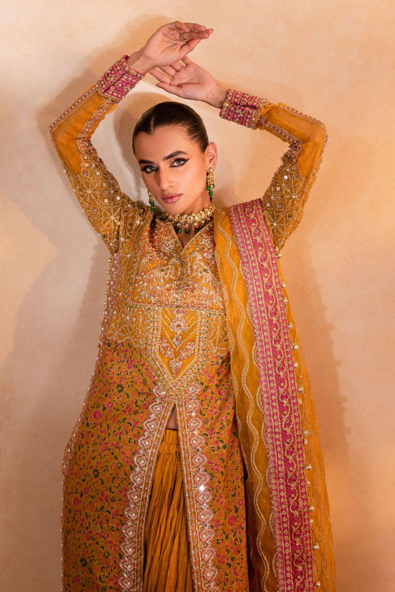 Maria Osama Khan - Naghma - Sharara - Mustard - Organza & Raw Silk - 3 Piece