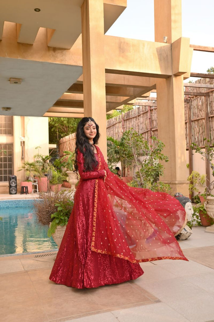 Huma Adnan - Zoya - Maroon - Net & Organza - 2 Piece