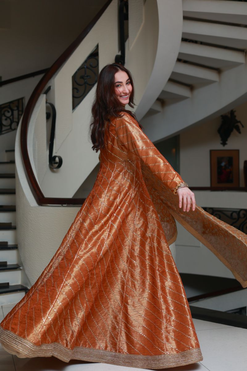 Huma Adnan - Anmol - Rust - Chiffon & Crushed Masoori - 2 Piece