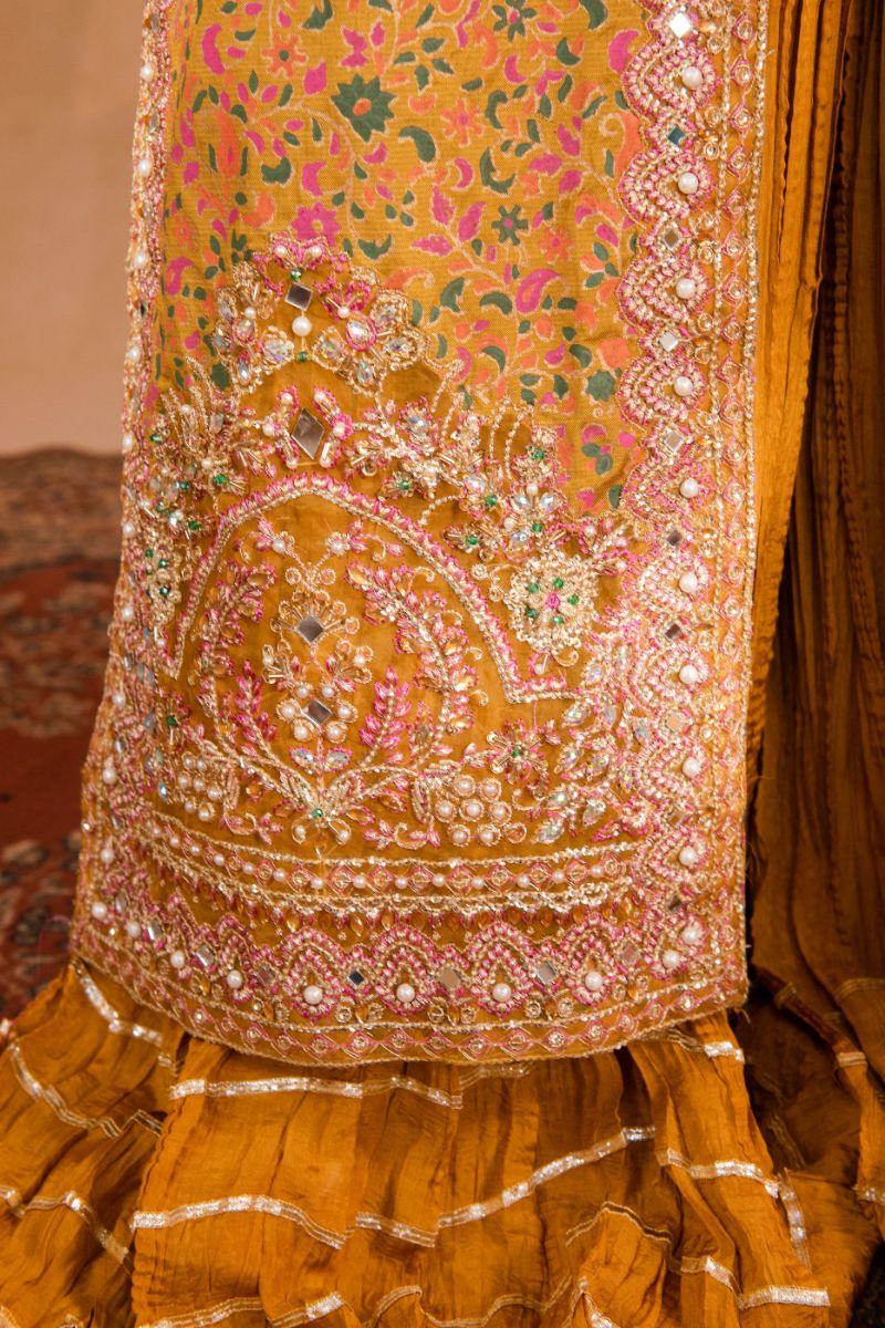 Maria Osama Khan - Naghma - Sharara - Mustard - Organza & Raw Silk - 3 Piece