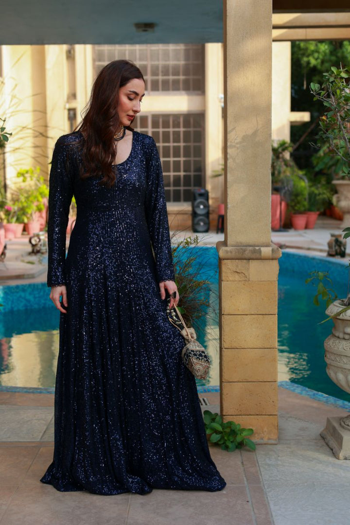 Huma Adnan - Neha - Blue - Embroided Net & Organza - 2 Piece