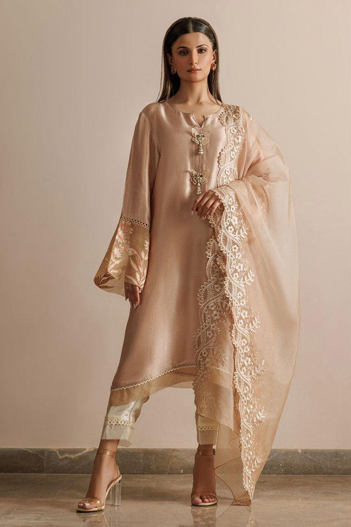 Deepak Perwani - Kut294 - Silk - Beige & Off-White - 3 Piece