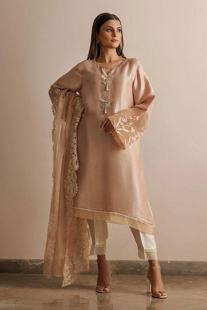 Deepak Perwani - Kut294 - Silk - Beige & Off-White - 3 Piece