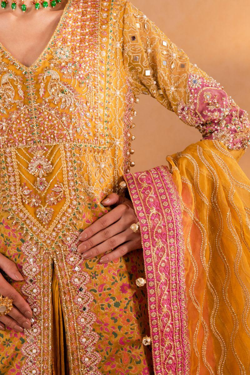 Maria Osama Khan - Naghma - Sharara - Mustard - Organza & Raw Silk - 3 Piece