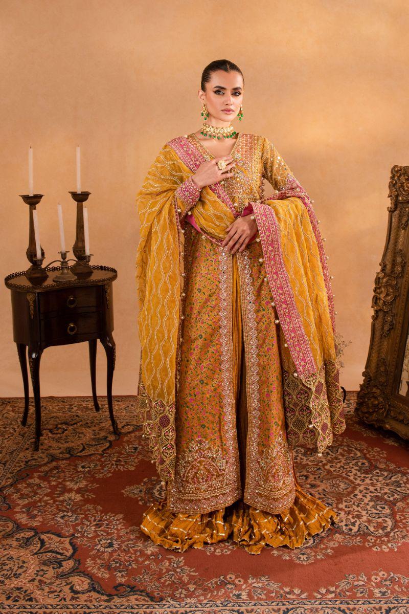 Maria Osama Khan - Naghma - Sharara - Mustard - Organza & Raw Silk - 3 Piece