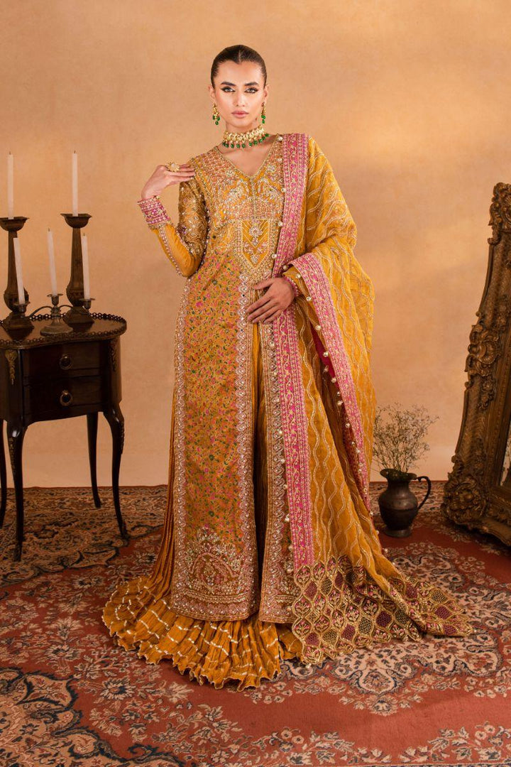 Maria Osama Khan - Naghma - Sharara - Mustard - Organza & Raw Silk - 3 Piece