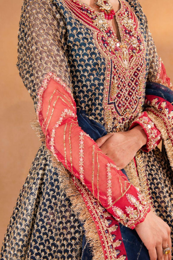 Maria Osama Khan - Mehram - Lehnga - Blue - Organza & Raw Silk - 3 Piece