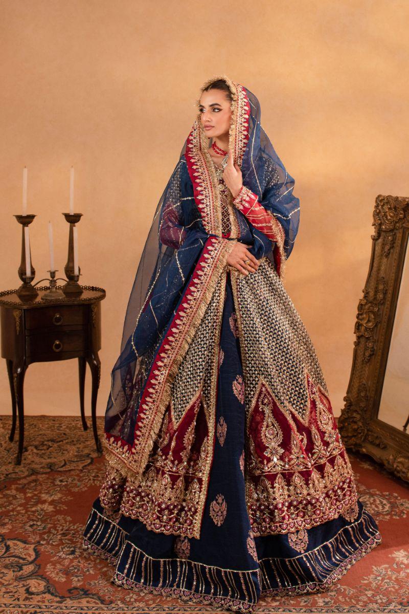 Maria Osama Khan - Mehram - Lehnga - Blue - Organza & Raw Silk - 3 Piece