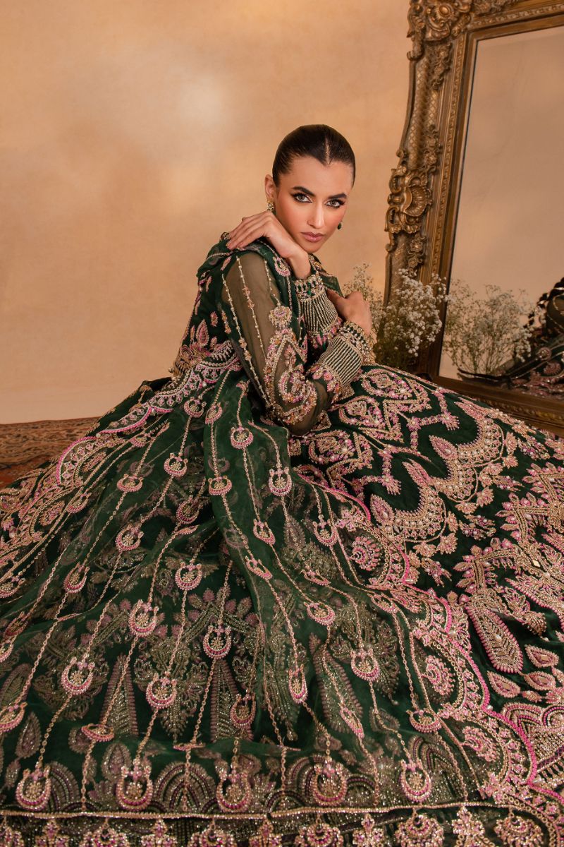 Maria Osama Khan - Pareesa - Lehnga - Green Organza & Raw Silk - 3 Piece