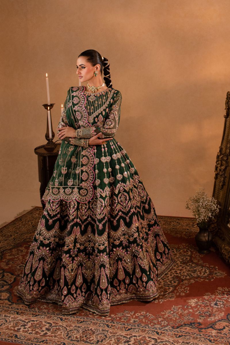 Maria Osama Khan - Pareesa - Lehnga - Green Organza & Raw Silk - 3 Piece