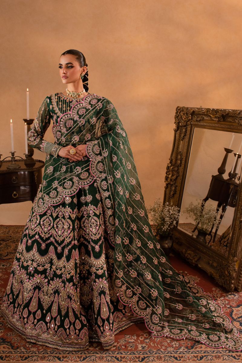 Maria Osama Khan - Pareesa - Lehnga - Green Organza & Raw Silk - 3 Piece