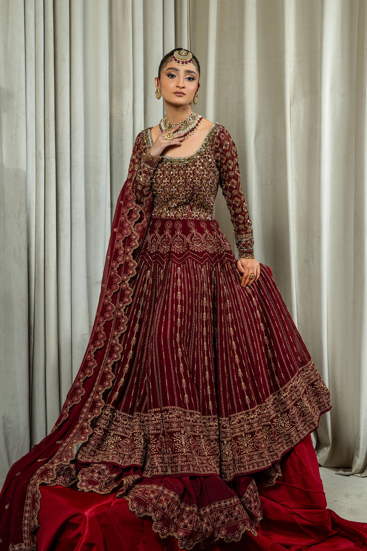 Arif Ashraf - Manavati - Maroon - Chiffon and Raw Silk - 3 Piece