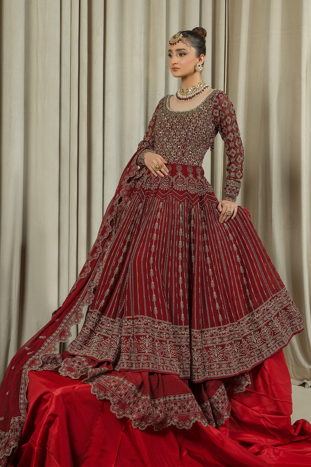 Arif Ashraf - Manavati - Maroon - Chiffon and Raw Silk - 3 Piece