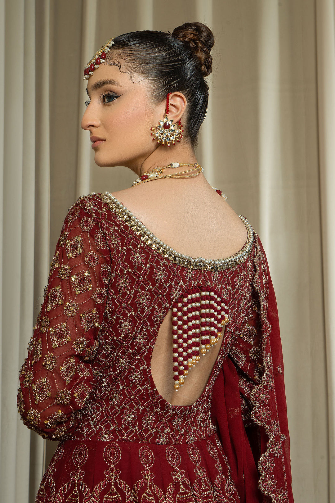 Arif Ashraf - Manavati - Maroon - Chiffon and Raw Silk - 3 Piece