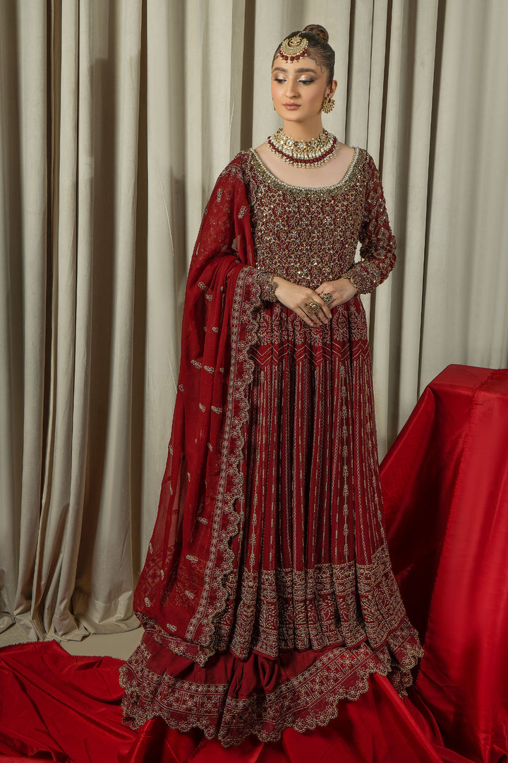 Arif Ashraf - Manavati - Maroon - Chiffon and Raw Silk - 3 Piece