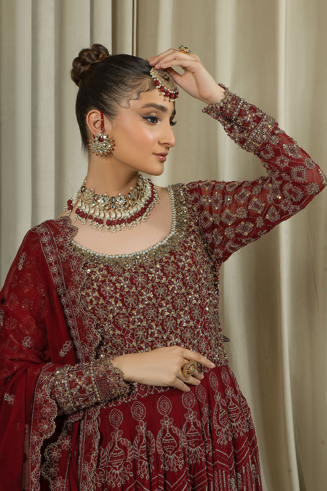 Arif Ashraf - Manavati - Maroon - Chiffon and Raw Silk - 3 Piece