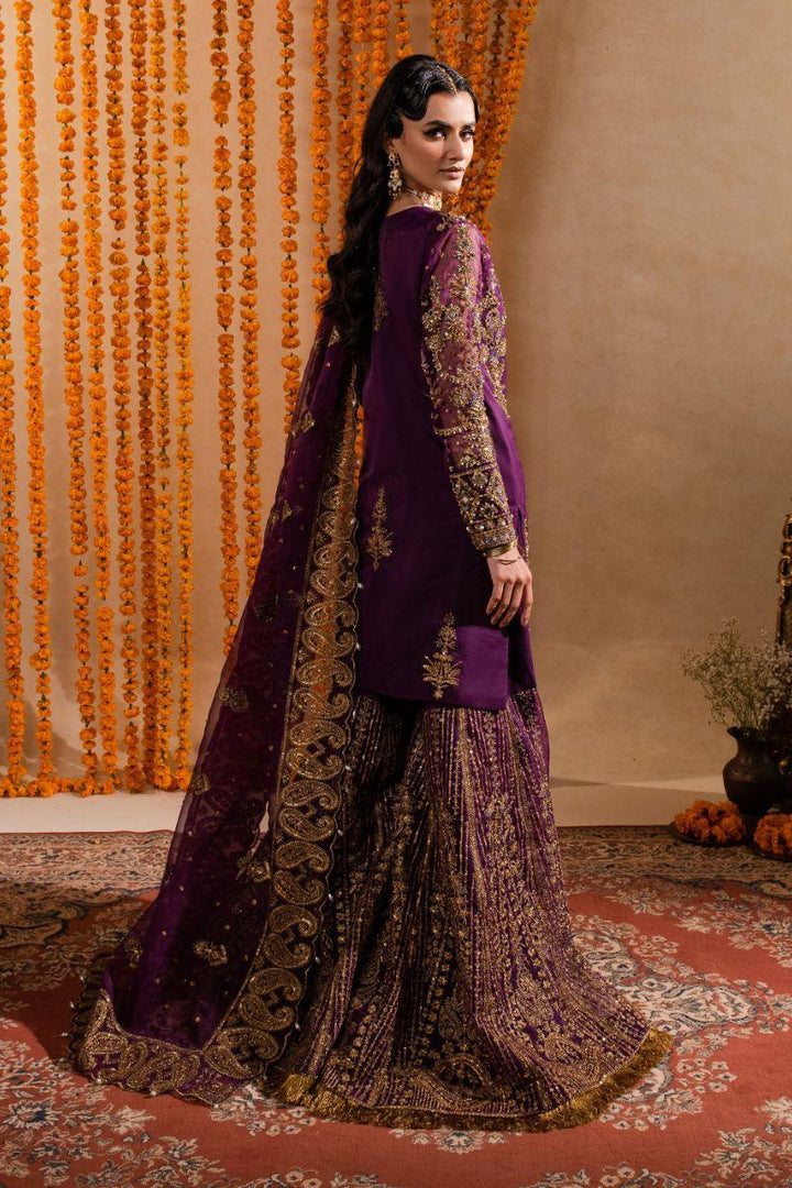 Maria Osama Khan - Yashfa - Sharara - Plum - Organza & Raw Silk - 3 Piece