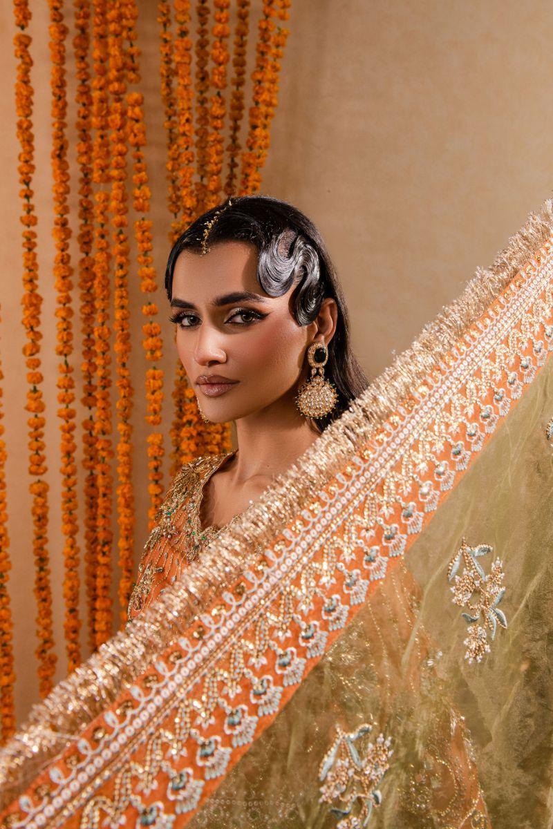 Maria Osama Khan - Anchal - Organza - Orange - Lehnga - 3 Piece