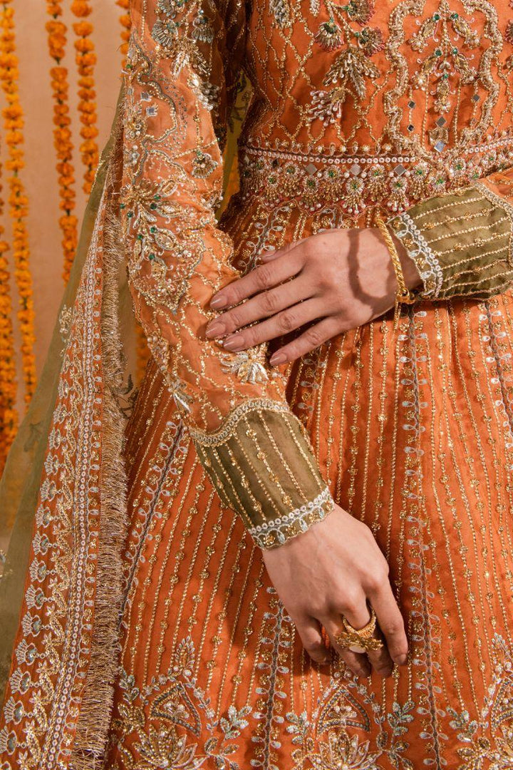 Maria Osama Khan - Anchal - Organza - Orange - Lehnga - 3 Piece