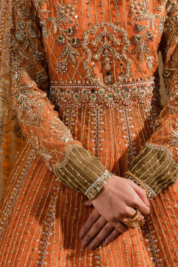 Maria Osama Khan - Anchal - Organza - Orange - Lehnga - 3 Piece