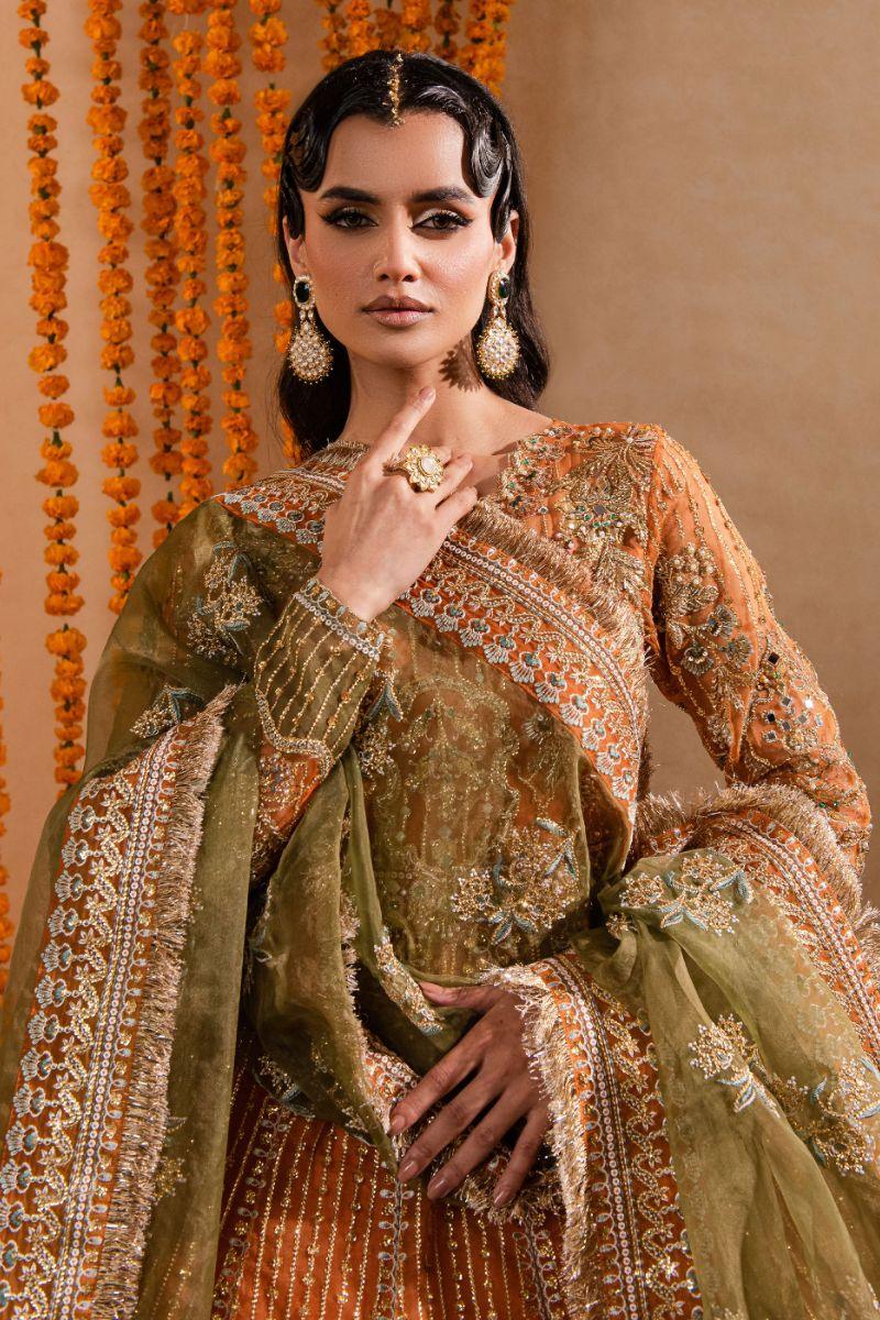 Maria Osama Khan - Anchal - Organza - Orange - Lehnga - 3 Piece