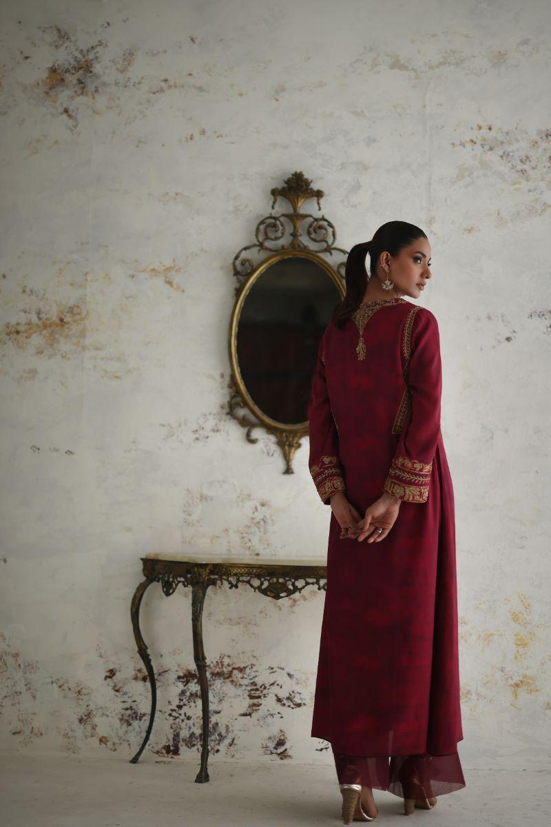 Shamaeel - RE-3 - Maroon - Silk & Net - 3 Piece