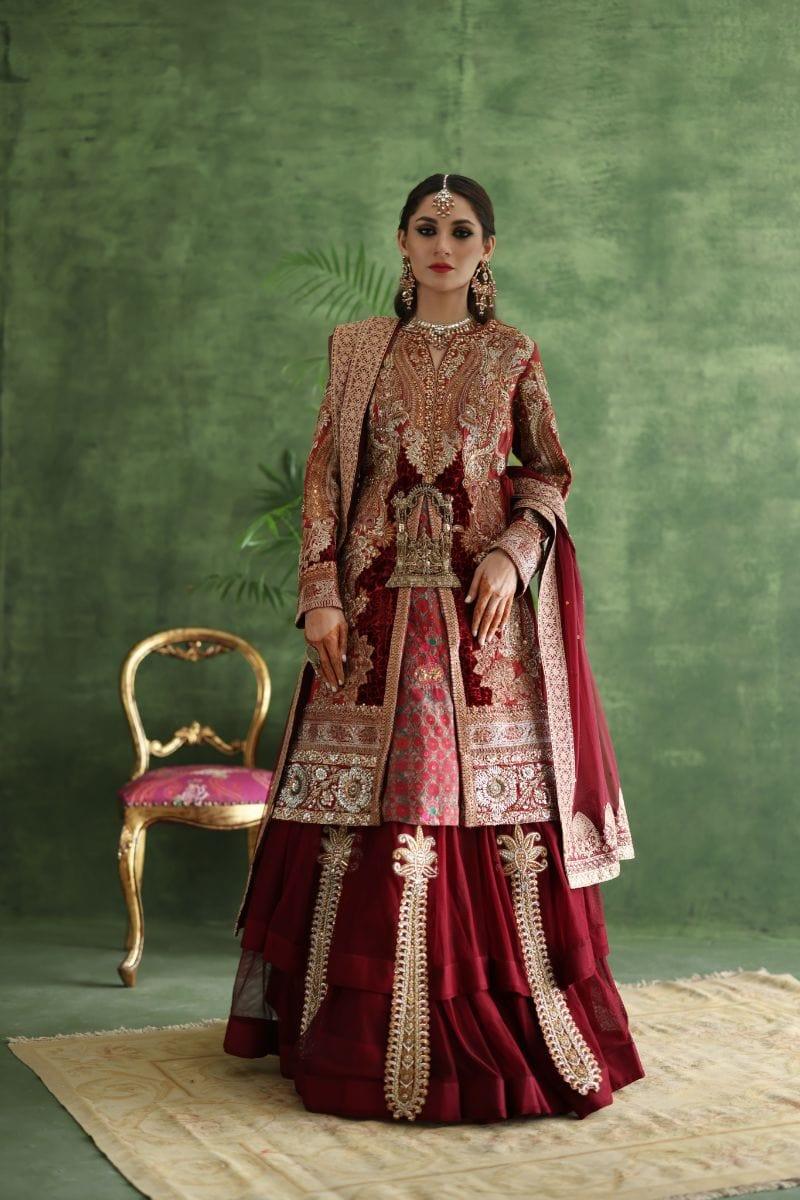 Shamaeel - CE-03 - Gharara - Red - Silk & Net - 3 Piece - Studio by TCS