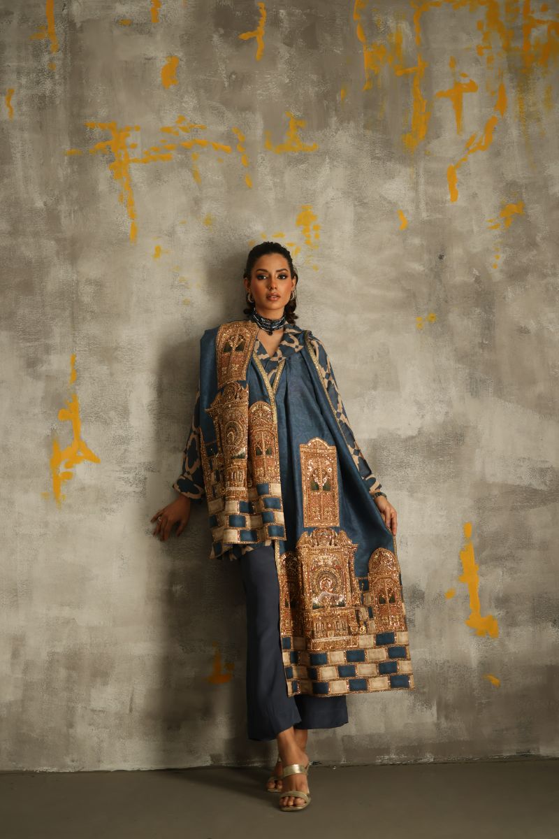 Shamaeel - Azure-1 - Silk - 3 Piece