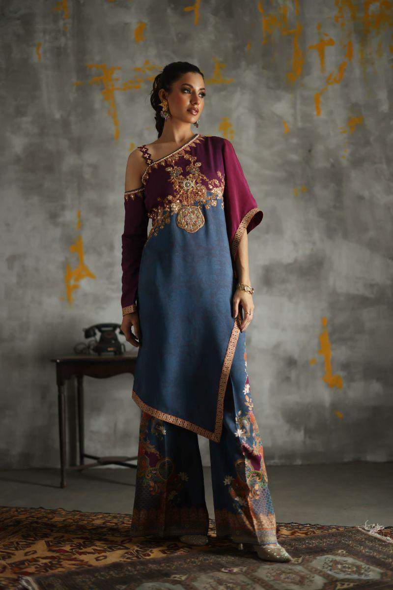 Shamaeel - Azure-4 - Silk - 2 Piece