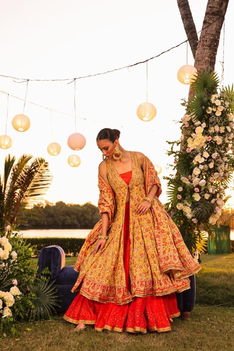 Pinktree - Head Over Heels - Gharara & Choli - Citrus Green & Gold - 3 Piece - Studio by TCS