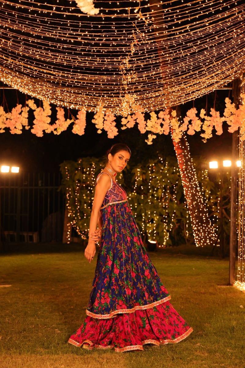 Pinktree - Bomb Shell - Gharara & Choli - Deep Blue & Hot Pink - 2 Piece - Studio by TCS