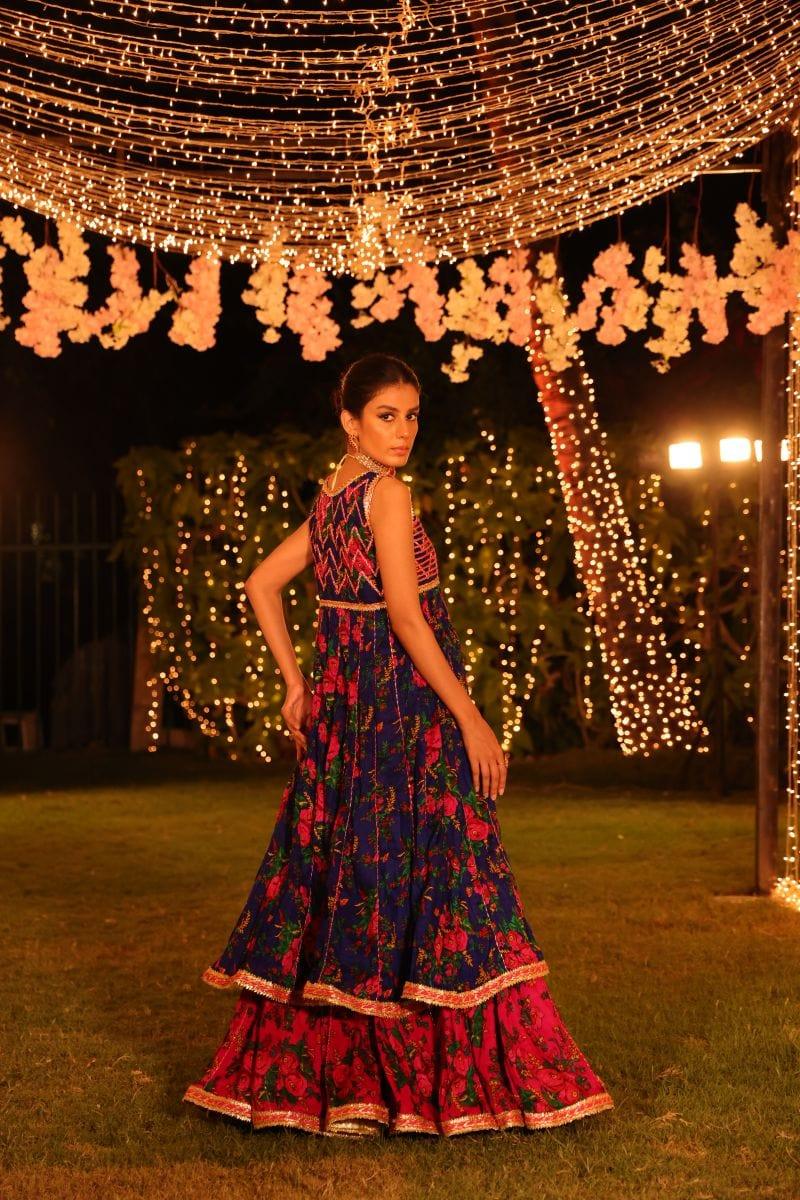 Pinktree - Bomb Shell - Gharara & Choli - Deep Blue & Hot Pink - 2 Piece - Studio by TCS