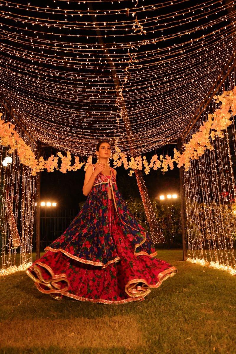 Pinktree - Bomb Shell - Gharara & Choli - Deep Blue & Hot Pink - 2 Piece - Studio by TCS