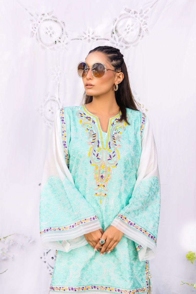 Shehrnaz - SHK-1254 - firdous - White / Mint - Cotton Lawn - 2 Piece