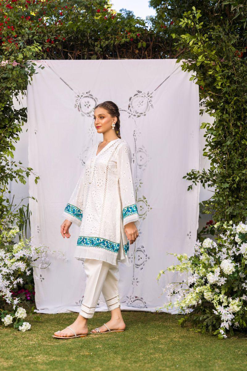 Shehrnaz - SHK-1253 - aleena - White - Chikan lawn - 2 Piece