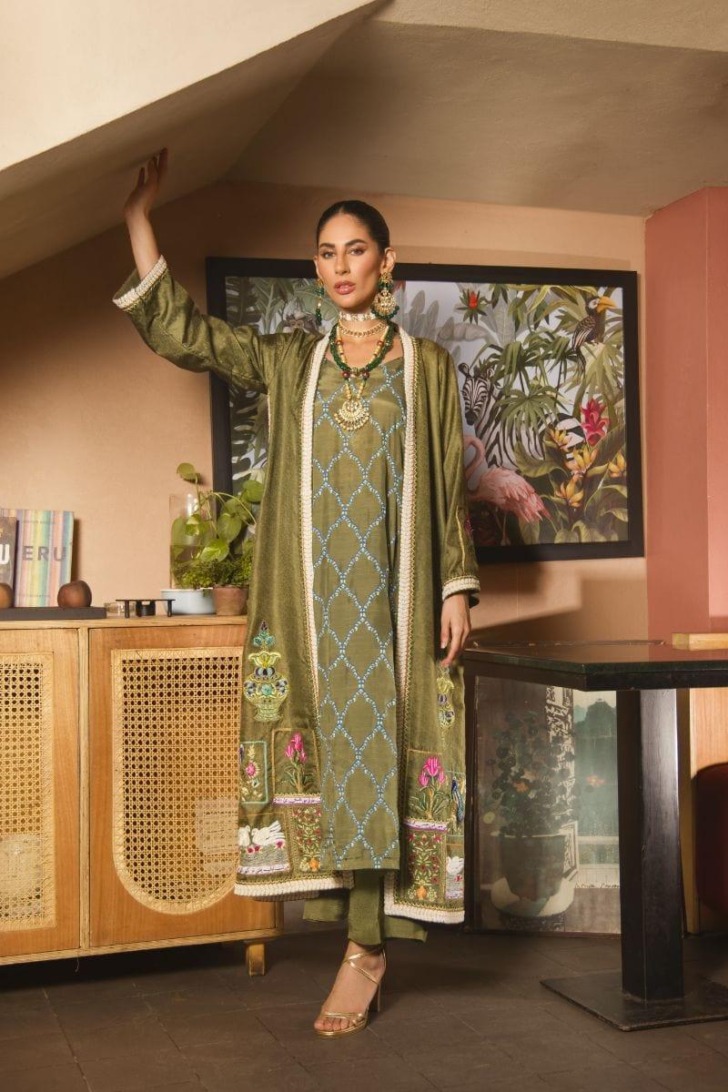 Shehrnaz - SHK-1136 - 2 Piece - Olive Green - Block Print - Studio by TCS