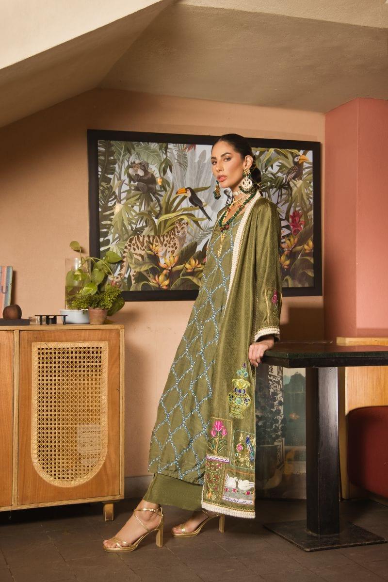 Shehrnaz - SHK-1136 - 2 Piece - Olive Green - Block Print - Studio by TCS