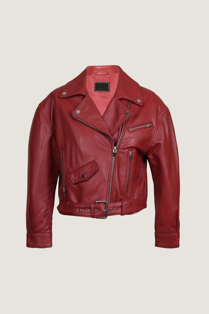 Novado - Women's Premium Biker Leather Jacket - Maroon - 1 Piece