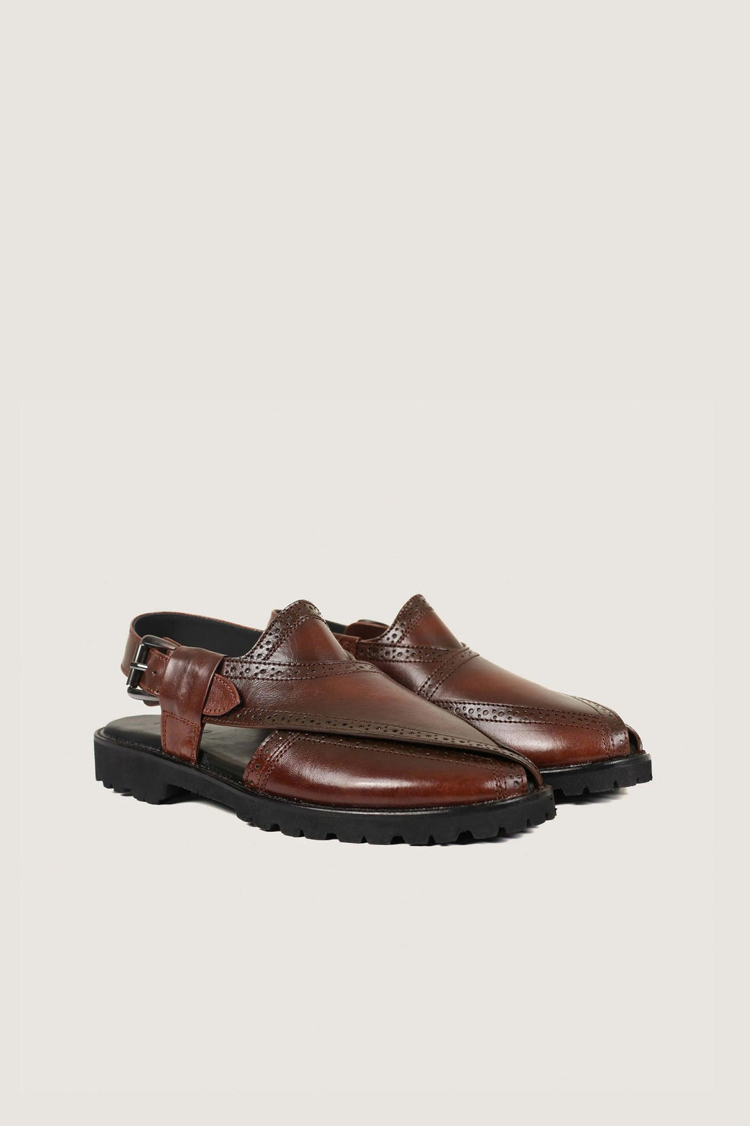 Novado - Brogue Peshawari Chappal - Brown