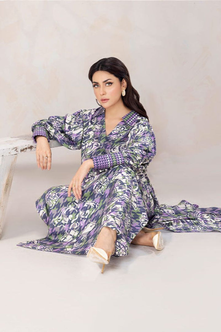 SAFWA - Printed - Blue - Lawn - 2 Piece - Stitched