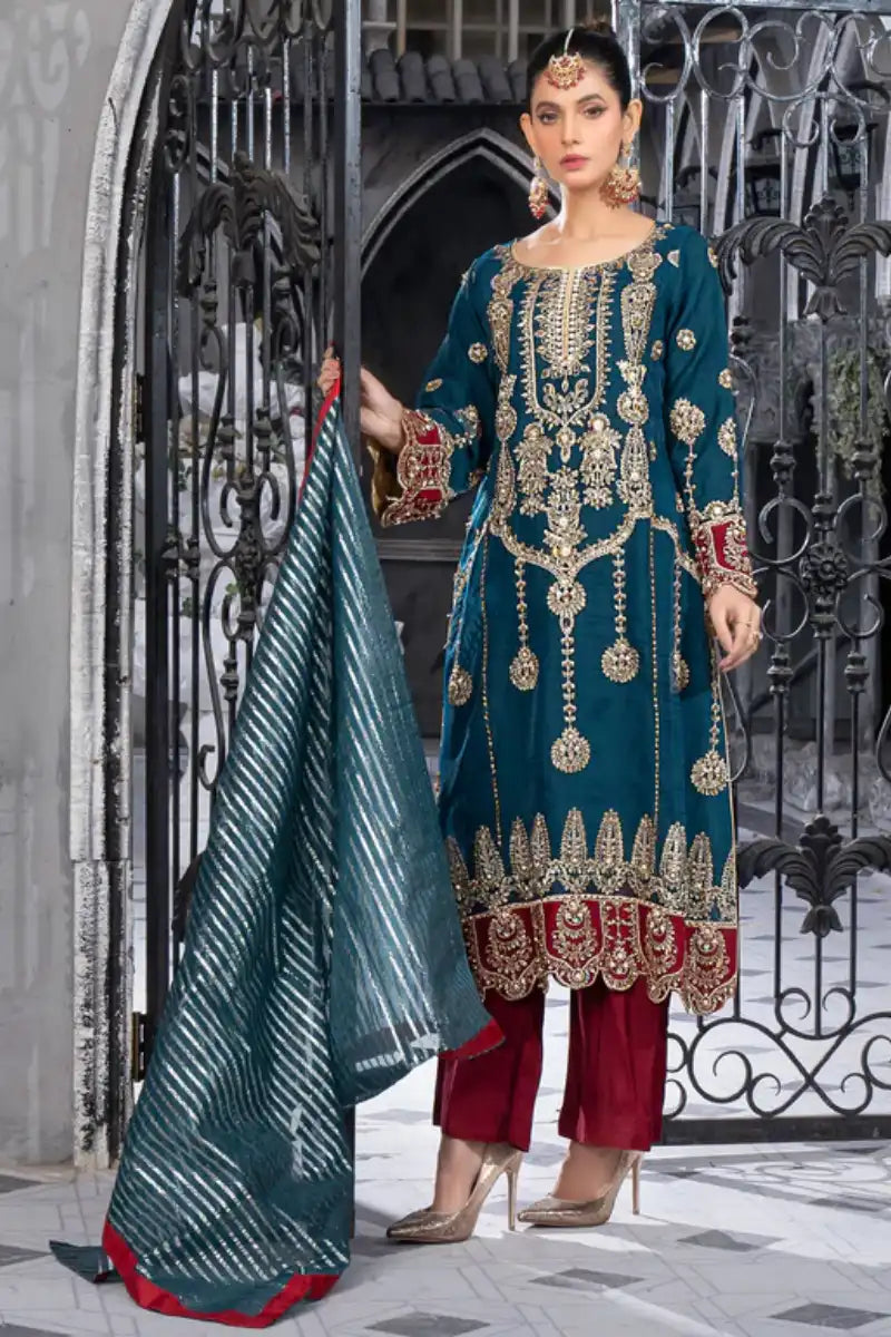 Sarajahan - Jaseena - Organza - Blue - 3 Piece