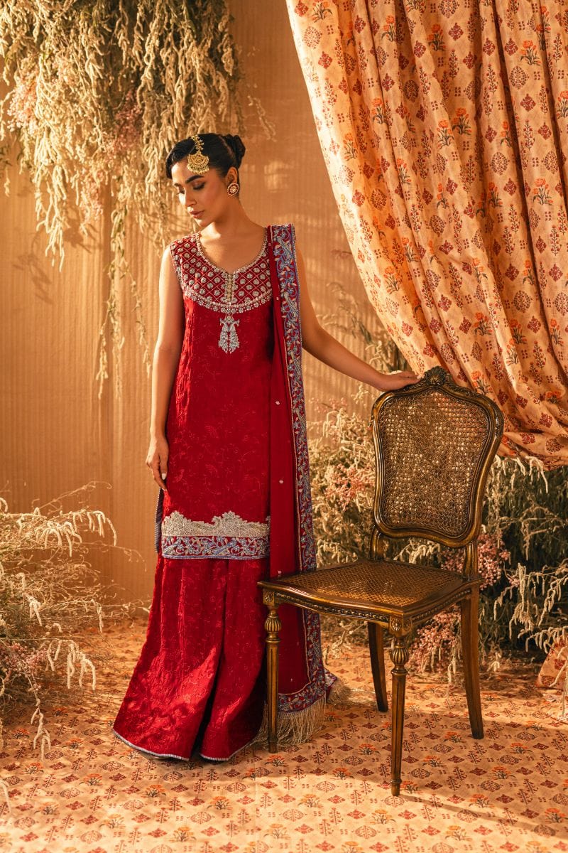 Shehrnaz - SHK-1201 - ayla - Maroon - Viscose Raw Silk - 3 Piece - Studio by TCS