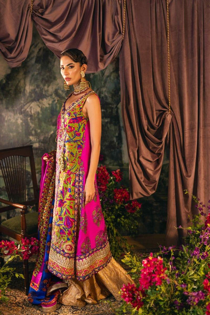 Shehrnaz - SHK-1200 - zeina - Hot pink & green - Pure silk - 3 Piece - Studio by TCS