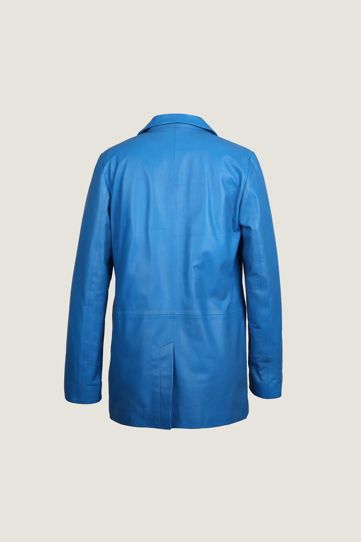 Novado - Women's Double-Breasted Blazer Leather Coat - Blue - 1 Piece