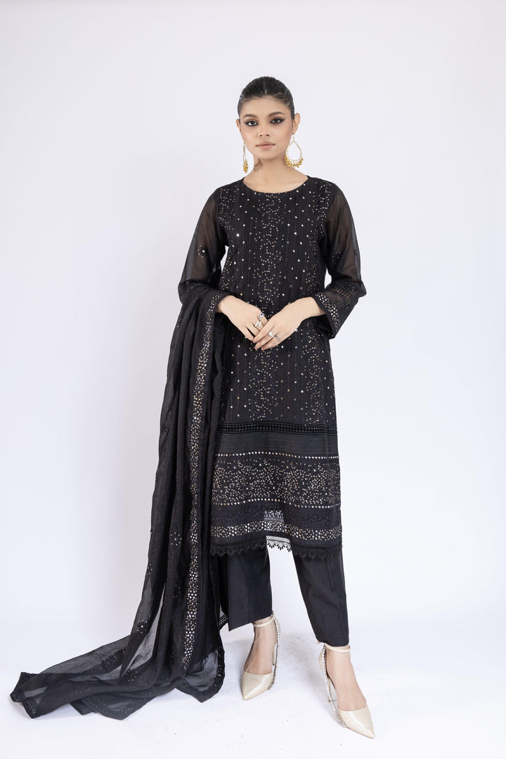 Sadia Aamir - Lailah - Black Organza Embroidered Shirt and Dupatta with Culottes - 3 Piece - Studio by TCS