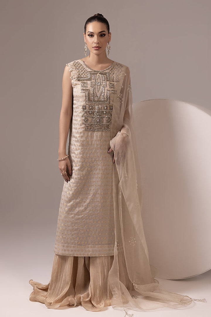 Malook - ANEESA - Off White - Zari Chiffon, Silk & Pure Organza - 3 Piece - UnStitch