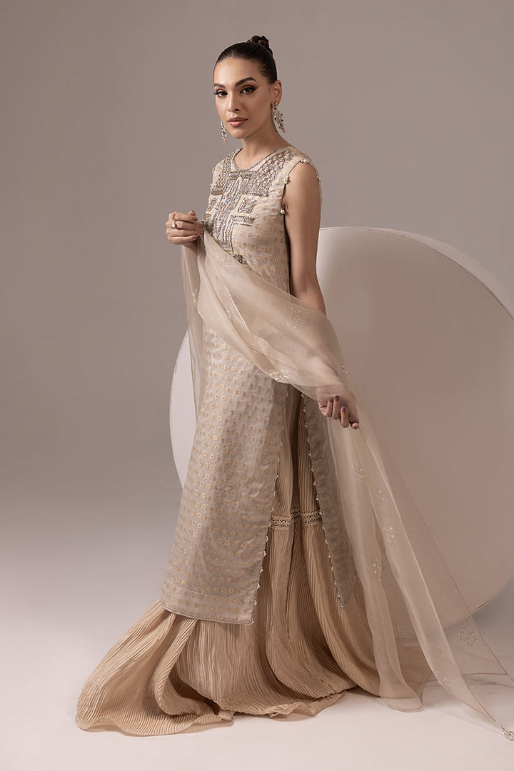 Malook - ANEESA - Off White - Zari Chiffon, Silk & Pure Organza - 3 Piece - UnStitch